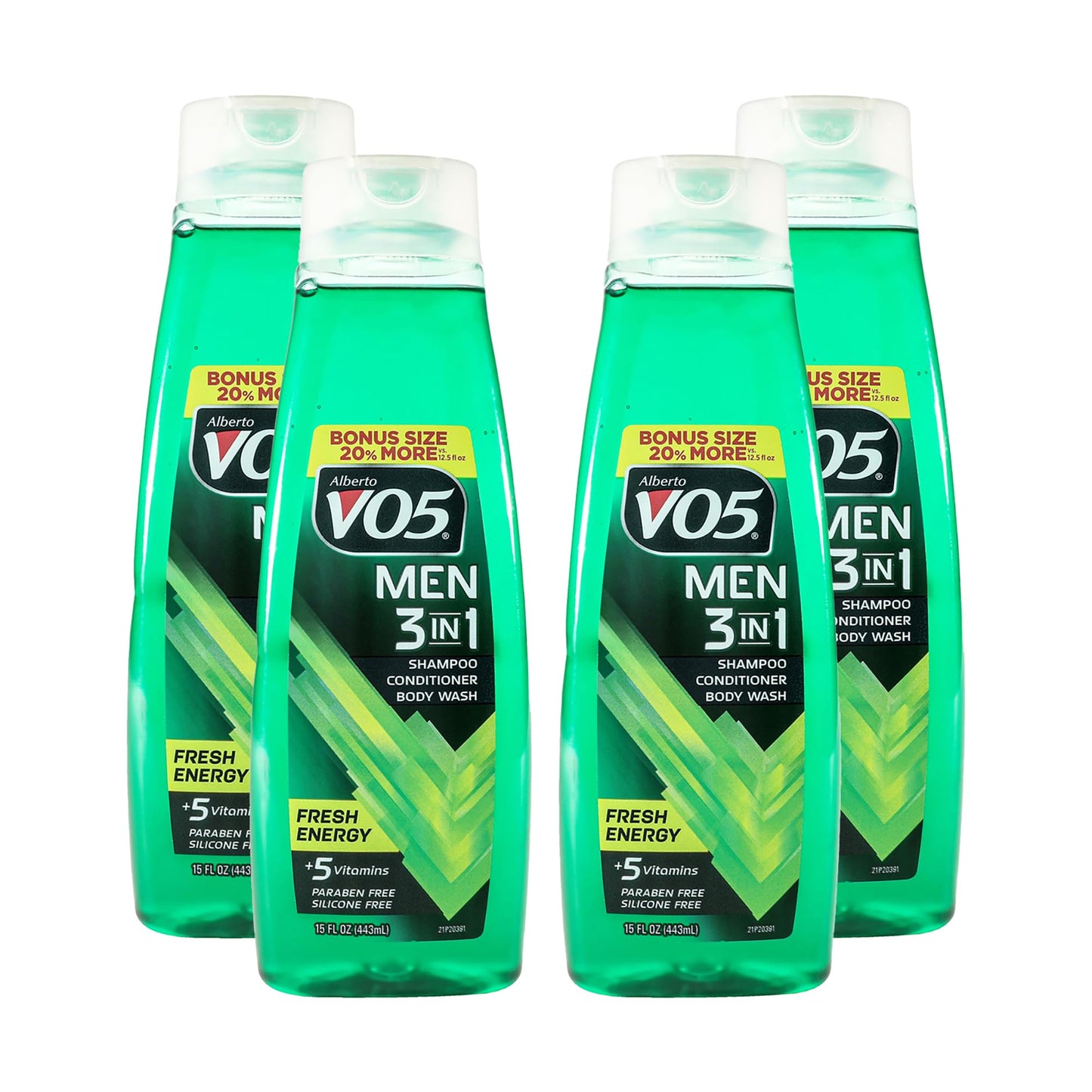 Alberto VO5 Men 3 in 1 Fresh Energy - Shampoo Conditioner and Body Wash - With 5 Oils and 5 Vitamins - Long Lasting Scent - 15 oz - Pack of 4 Beauty & Personal Care VO5