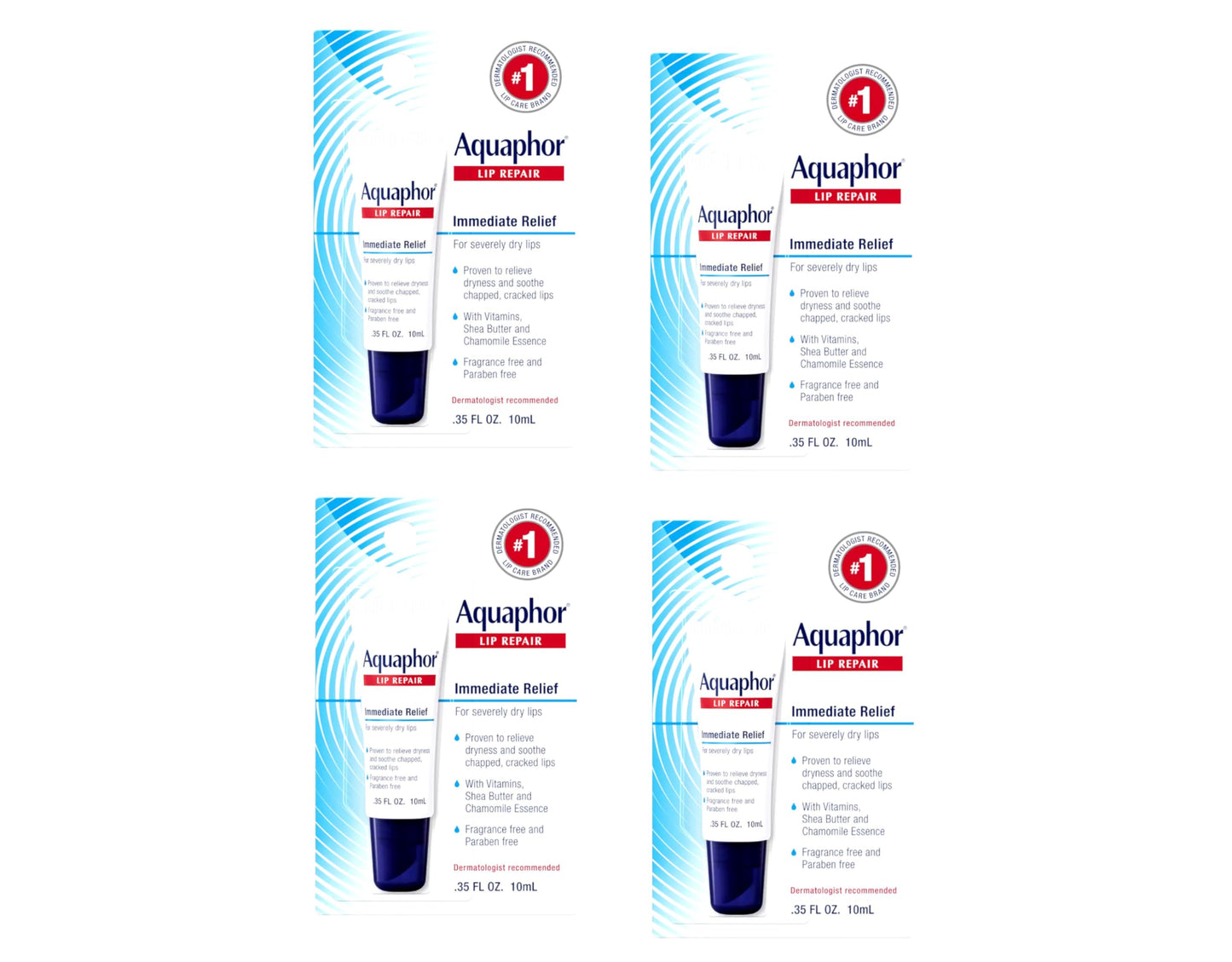 Aquaphor Lip Repair Ointment - Long-lasting Moisture to Soothe Dry Chapped Lips - .35 fl. oz Tube, 4 Pack Beauty and Personal Care AQUAPHOR