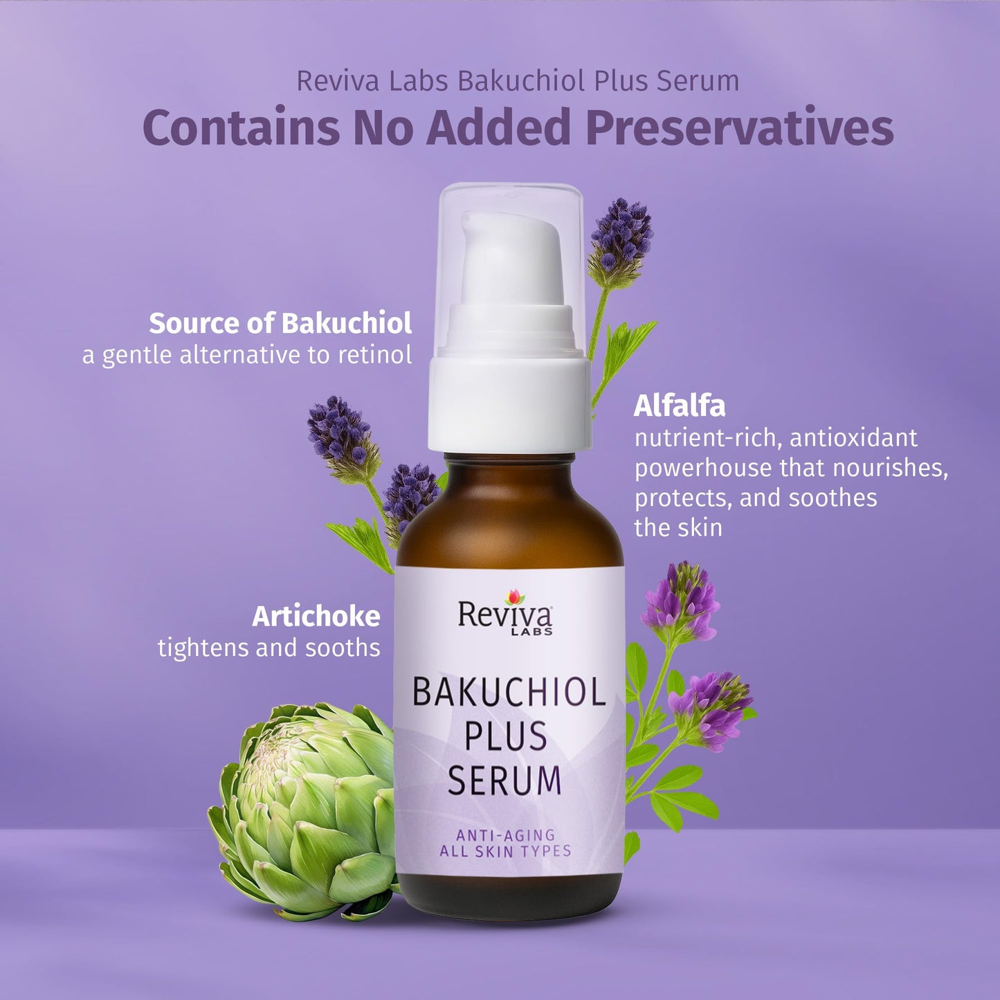 Reviva Labs Bakuchiol Serum - Natural Retinol Alternative Serum for Face with Alfalfa & Artichoke Extract - Hydrating Vegan Formula for Smoother Beauty & Personal Care Reviva Labs