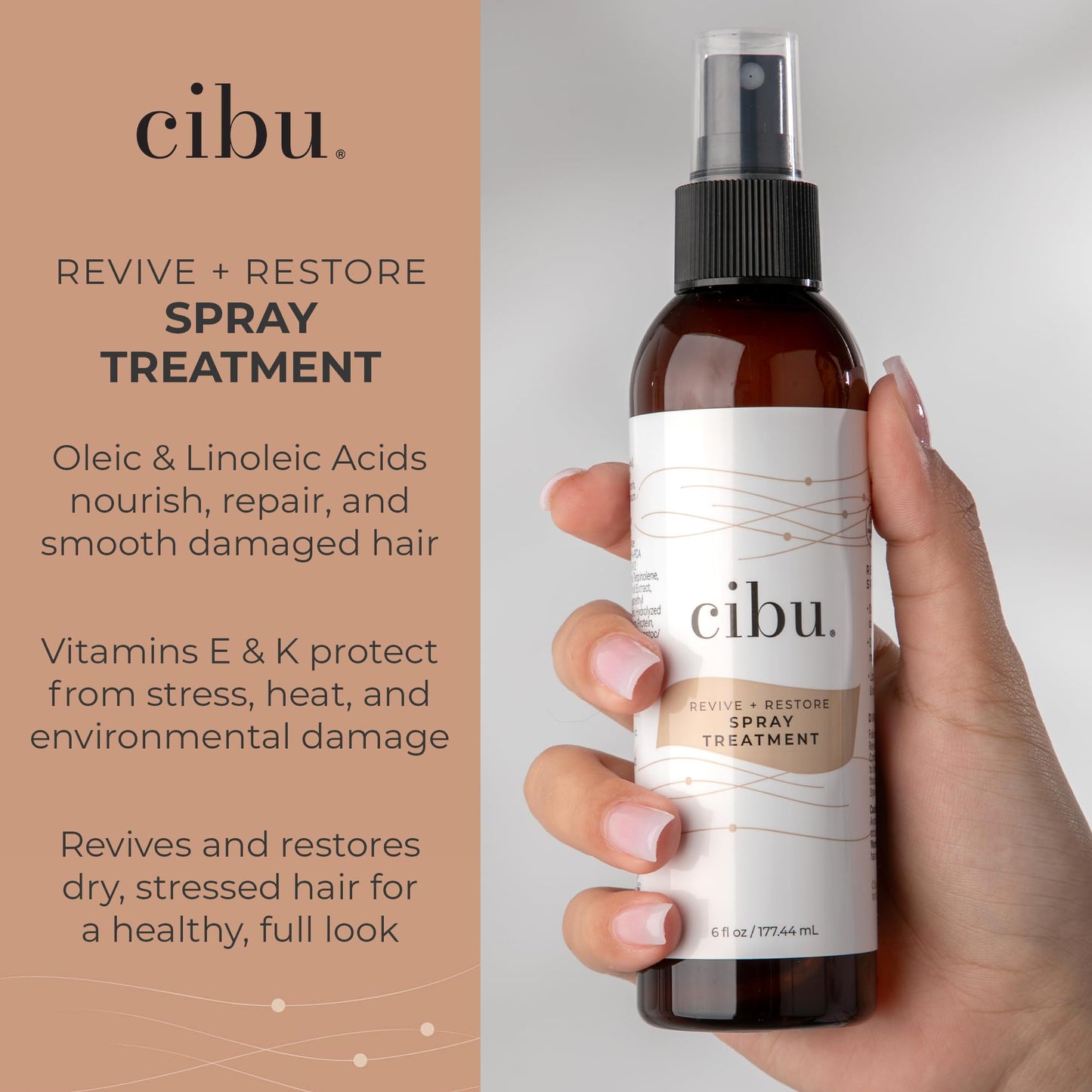 CIBU Revive and Restore Spray Treatment | Hair Restore Treatment with Oleic Acid, Linoleic Acid, Vitamin E & K | Eliminates Frizz, Seals the Cuticle Beauty & Personal Care CIBU