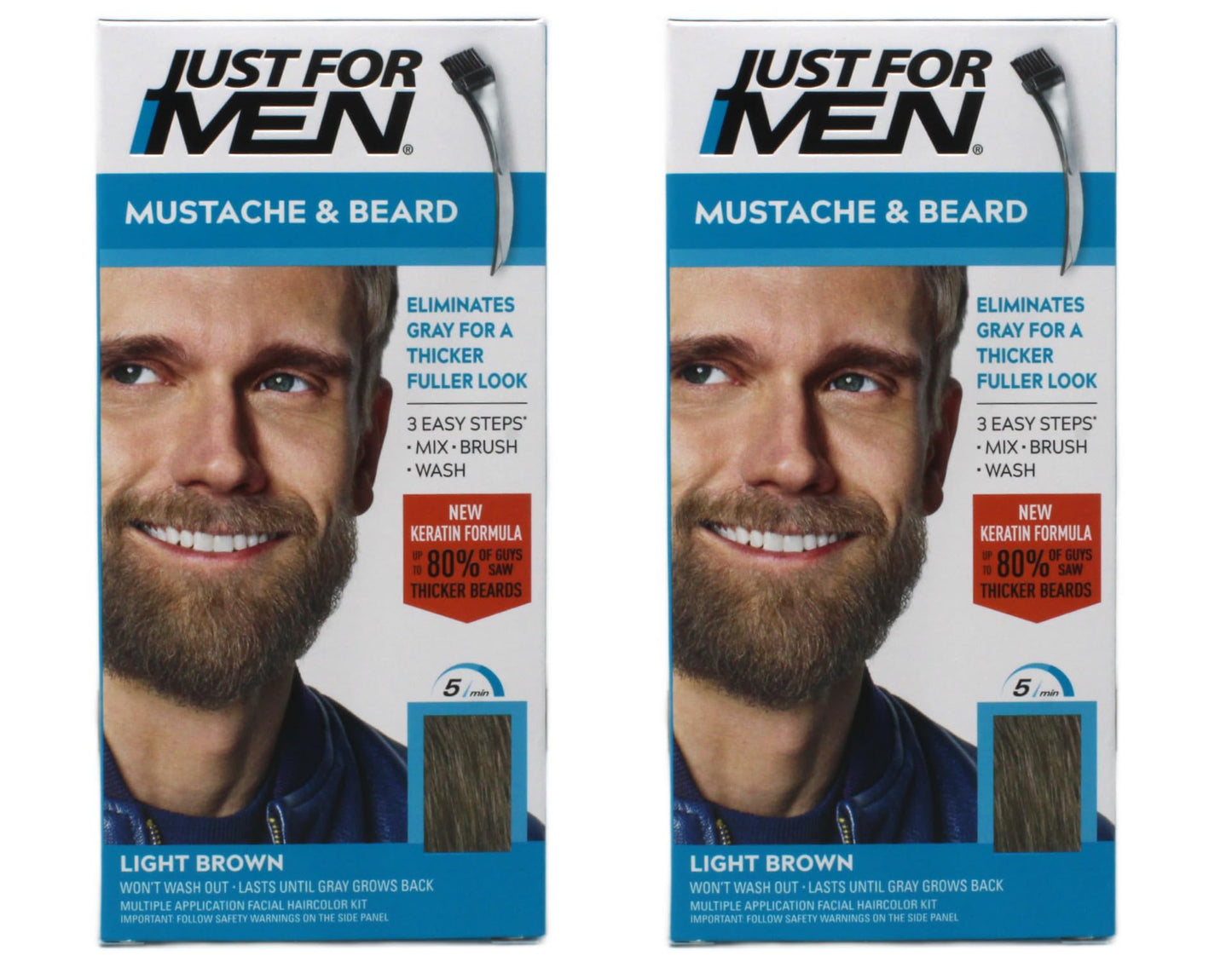 JUST FOR MEN Brush-In Color Gel, Mustache & Beard M-25 Light Brown 1 Each (Pack of 2) Beauty & Personal Care Just for Men