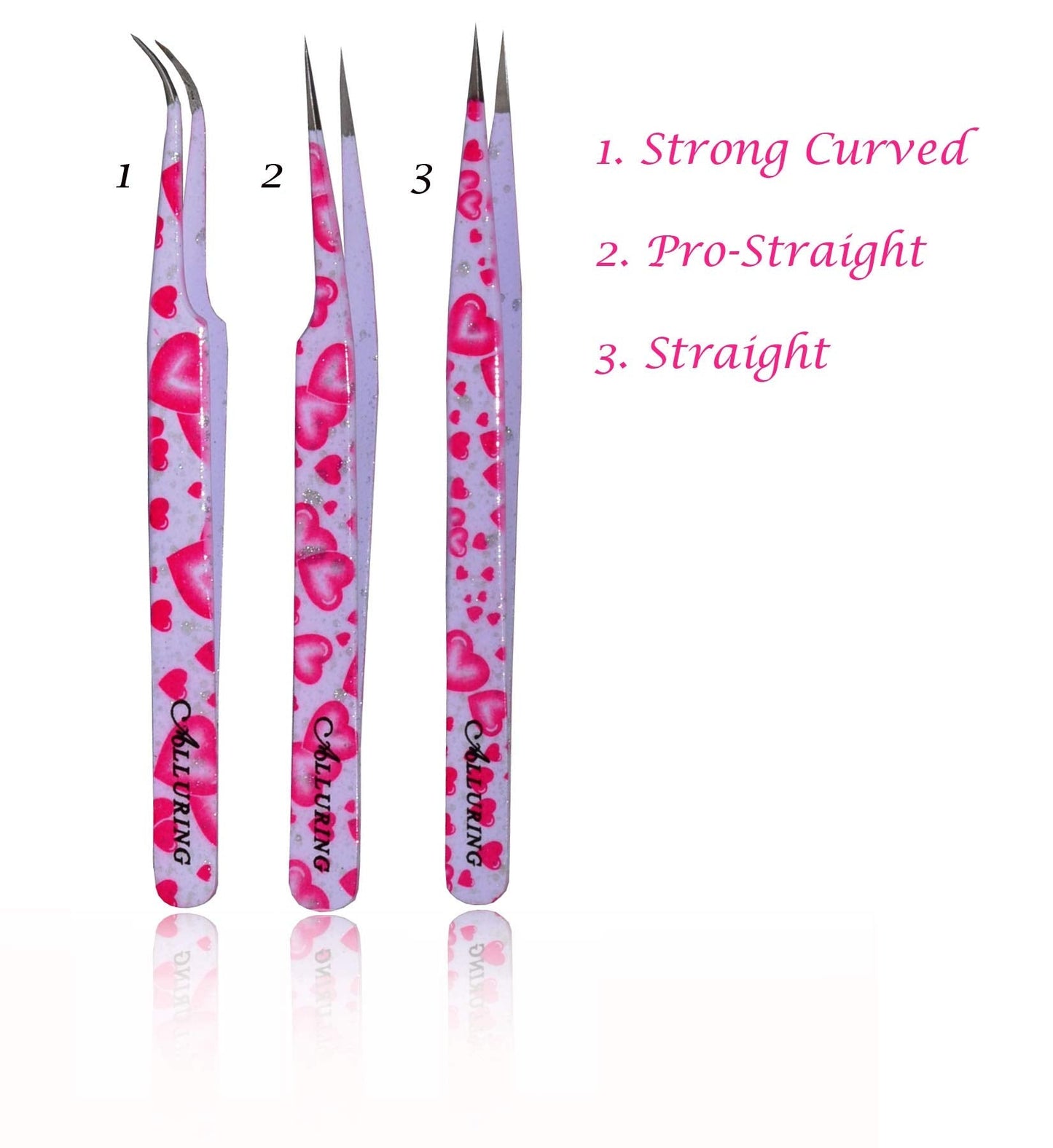 Alluring Pink Heart Tweezers for Eyelash Extension for Volume Lashes - Strong Curved Beauty and Personal Care Alluring