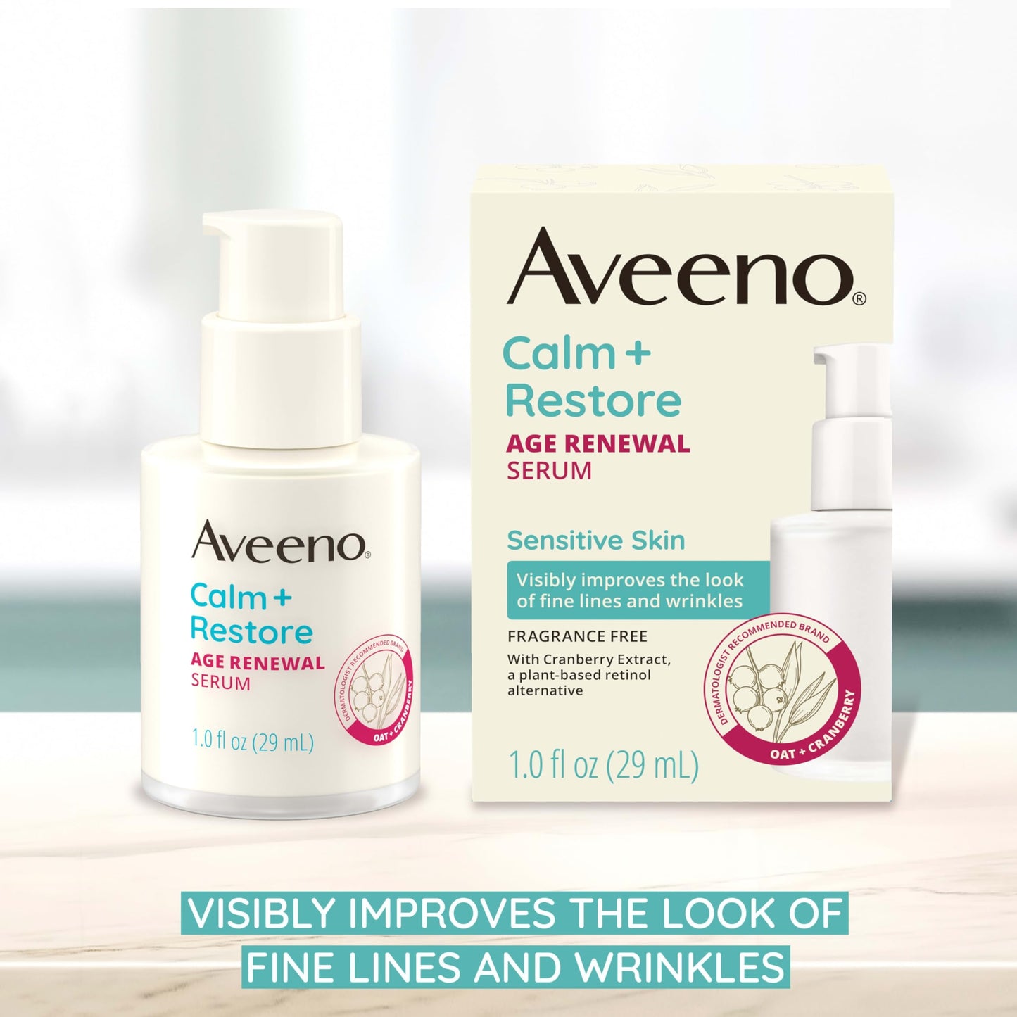 Aveeno Calm + Restore Age Renewal Anti-Wrinkle Face Serum, Anti Aging Serum with Nourishing Oat & Cranberry Extract Visibly Improves the Look of Fine Beauty & Personal Care Aveeno