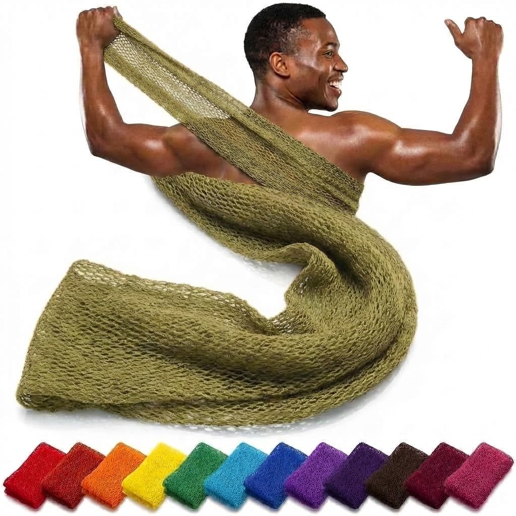 African net Sponge Authentic with Knots, Real, Long, exfoliating net Sponge with 12 Colors for Sale Made for Both Men and Women as a Hygiene Essential Beauty and Personal Care AFRICANA BEAUTY