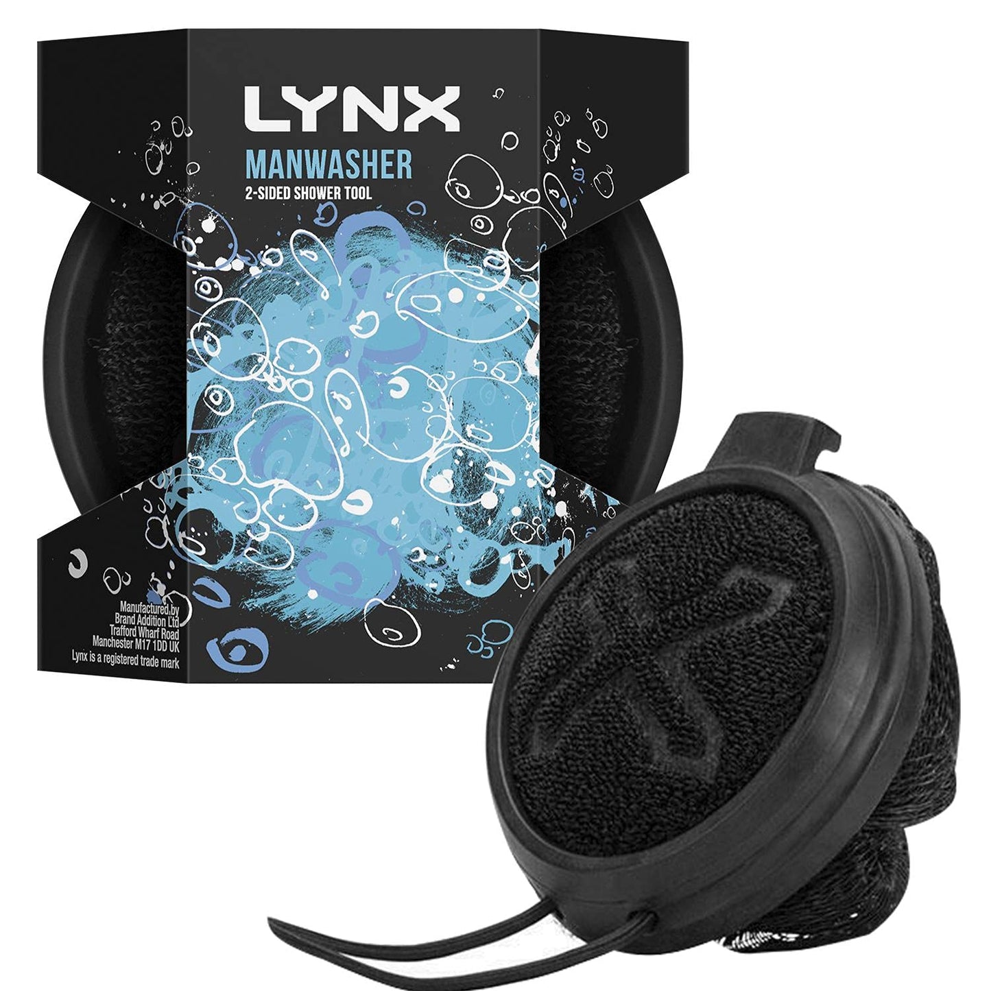 Lynx Manwasher, Shower Sponge, Loofahs Bath Shower Scrub Exfoliating Body Brush Pouf Scrubber Sponge Ball Mesh Bath Loofah 2 Pack Body Puff Beauty and Personal Care Lynx