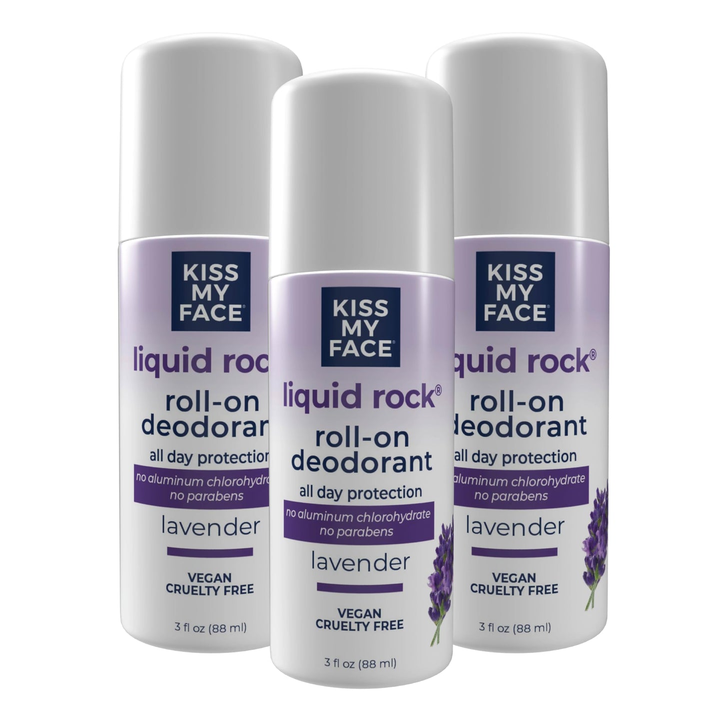 Kiss My Face Liquid Rock Roll-On Deodorant, All Day Protection, Vegan and Cruelty Free, Lavender Scent, 3 Fl Oz, Pack of 3 Beauty and Personal Care Kiss My Face