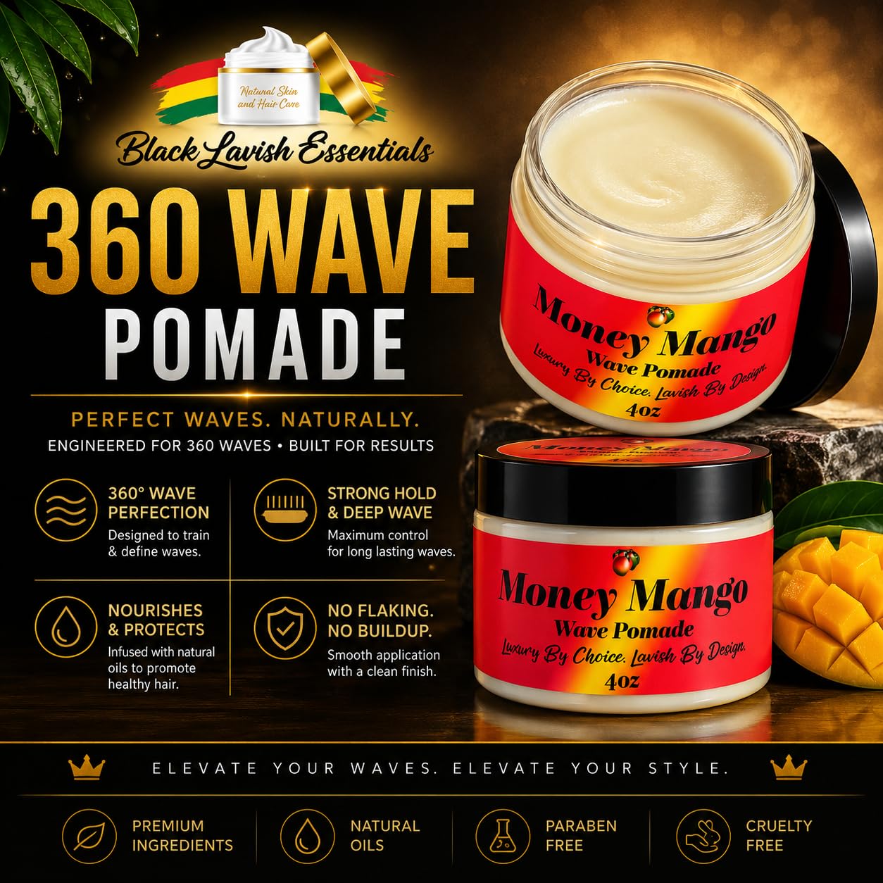 Black Lavish Essentials Ultra-Smooth 360 Wave Pomade for Men, Deep Waves, Strong Hold and Shine for Wavy Hair, Shea Butter and Mango Butter Beauty & Personal Care Black Lavish Essentials