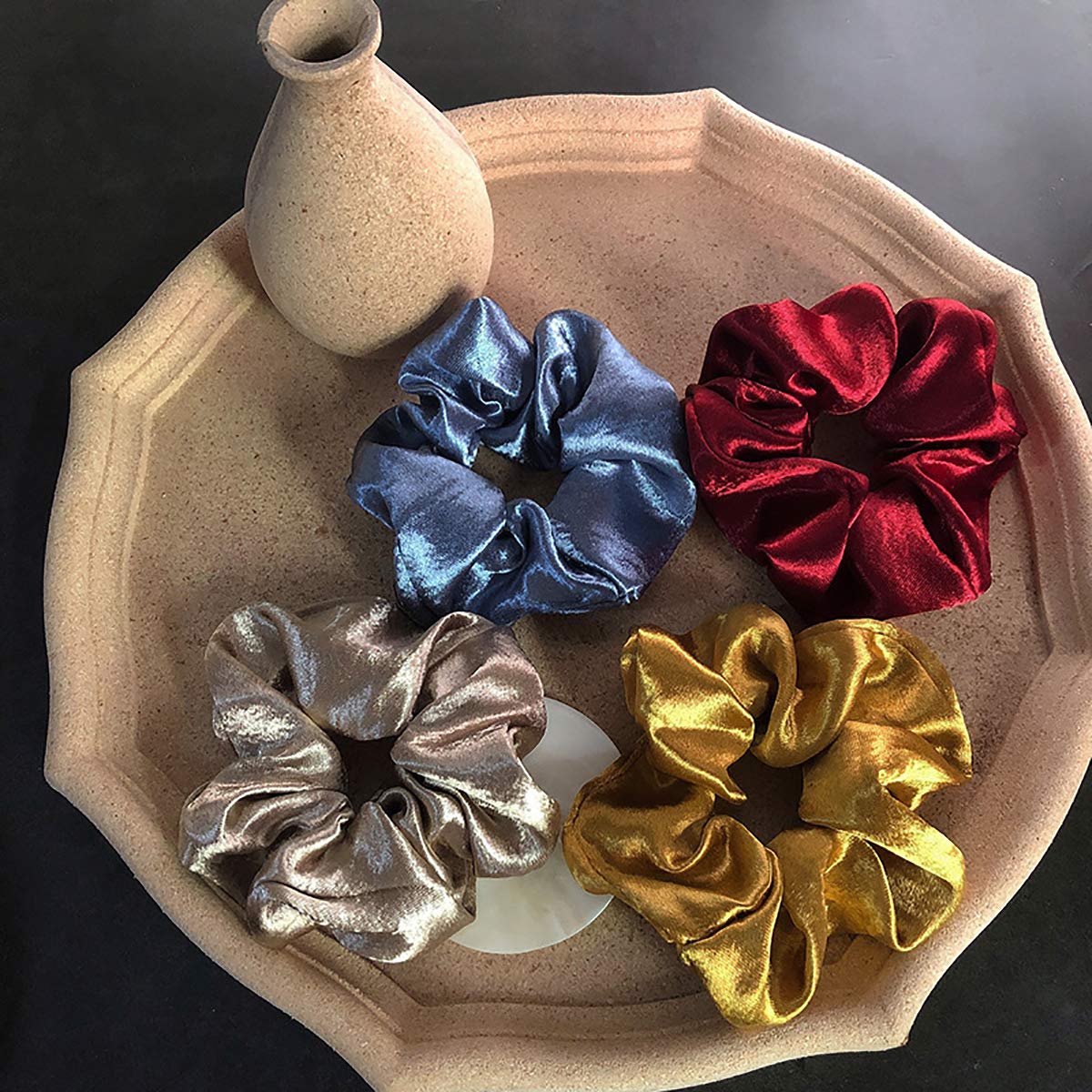 OCheng 9Pcs Silk Satin Hair Scrunchies Metallic Gold Silver Grey Scrunchie Hair Bobbles Ponytail Holder Brown Black Scrunchy Ropes Strong Elastic Hair