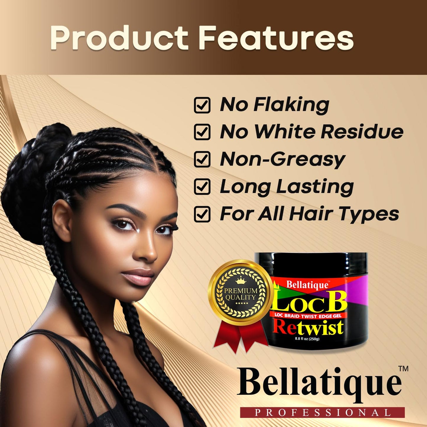 Loc B Retwist Loc, Braid, Twist, Edge Gel for Natural, Relaxed, Dry, Dull, & Brittle Hair (8.81 oz) Beauty & Personal Care BELLATIQUE