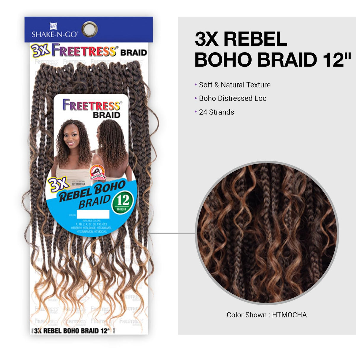 FreeTress Crochet Braids 3X Rebel Boho Braid 12" (Dark Brown 2)
