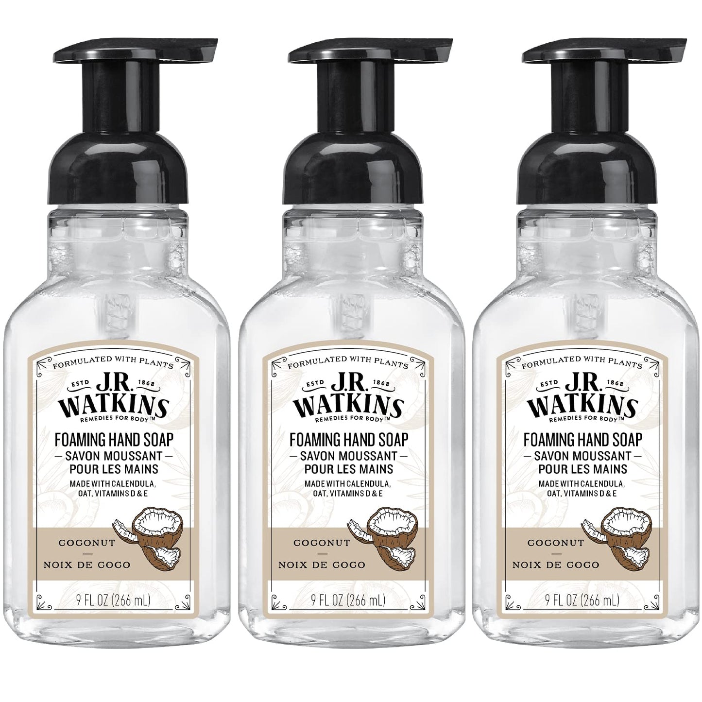 J.R. Watkins Foaming Hand Soap For Bathroom or Kitchen, Scented, Cruelty Free, 9 Fl Oz, Coconut, 3 Pack Beauty & Personal Care J.R. Watkins