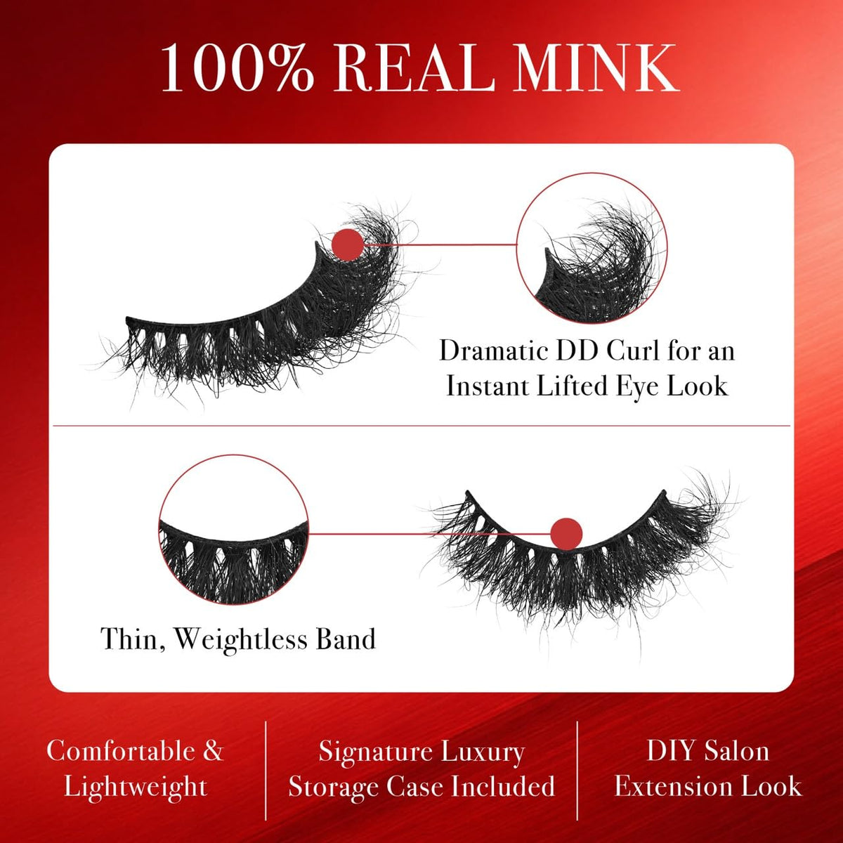 VLuxe Real Mink DD Curl Eyelashes, 100% Real Mink Strip Lash, Dramatic Fluffy False Lashes Give Lifted Eye Look, Lightweight & Comfortable Extensions