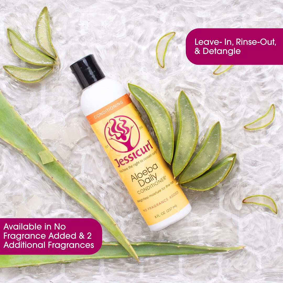 Jessicurl, Aloeba Daily Conditioner for Curly Hair, Island Fantasy, 8 Fl oz. Leave in Conditioner and Hair Detangler for Fine Hair