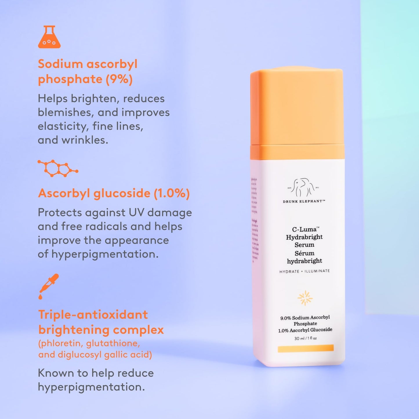 Drunk Elephant C-Luma Hydrabright Serum - 30 ml/1 fl oz - 10% Hydrating Vitamin C - Clean Clinical Skincare - Cruelty-Free - Dermatologist-Tested Beauty & Personal Care Drunk Elephant