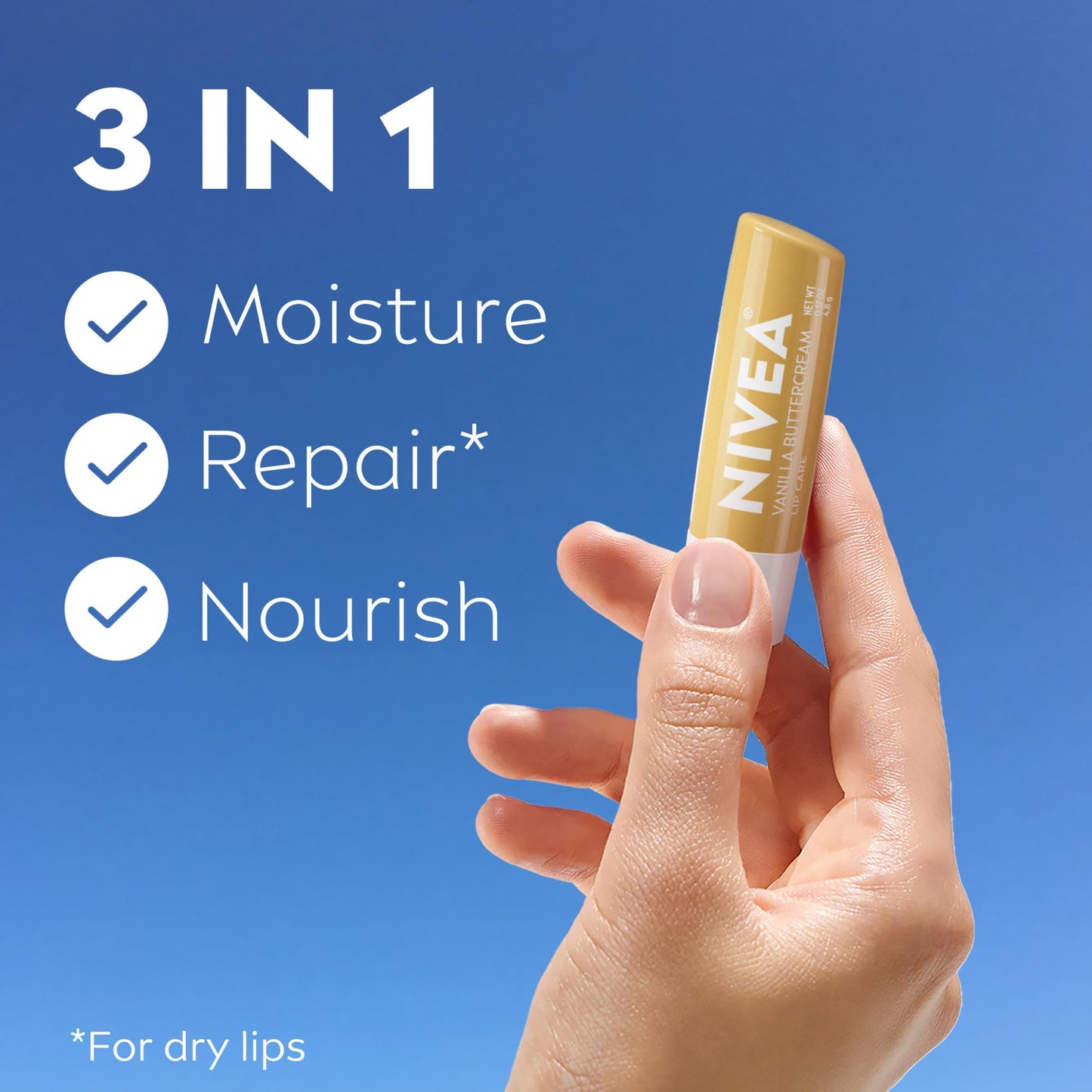 NIVEA Vanilla Buttercream Lip Care, Moisturizing Lip Balm with Shea Butter, Nourishing Oils and Vitamin C & E, 3-in-1 Moisture, Repair and Nourish Beauty & Personal Care NIVEA