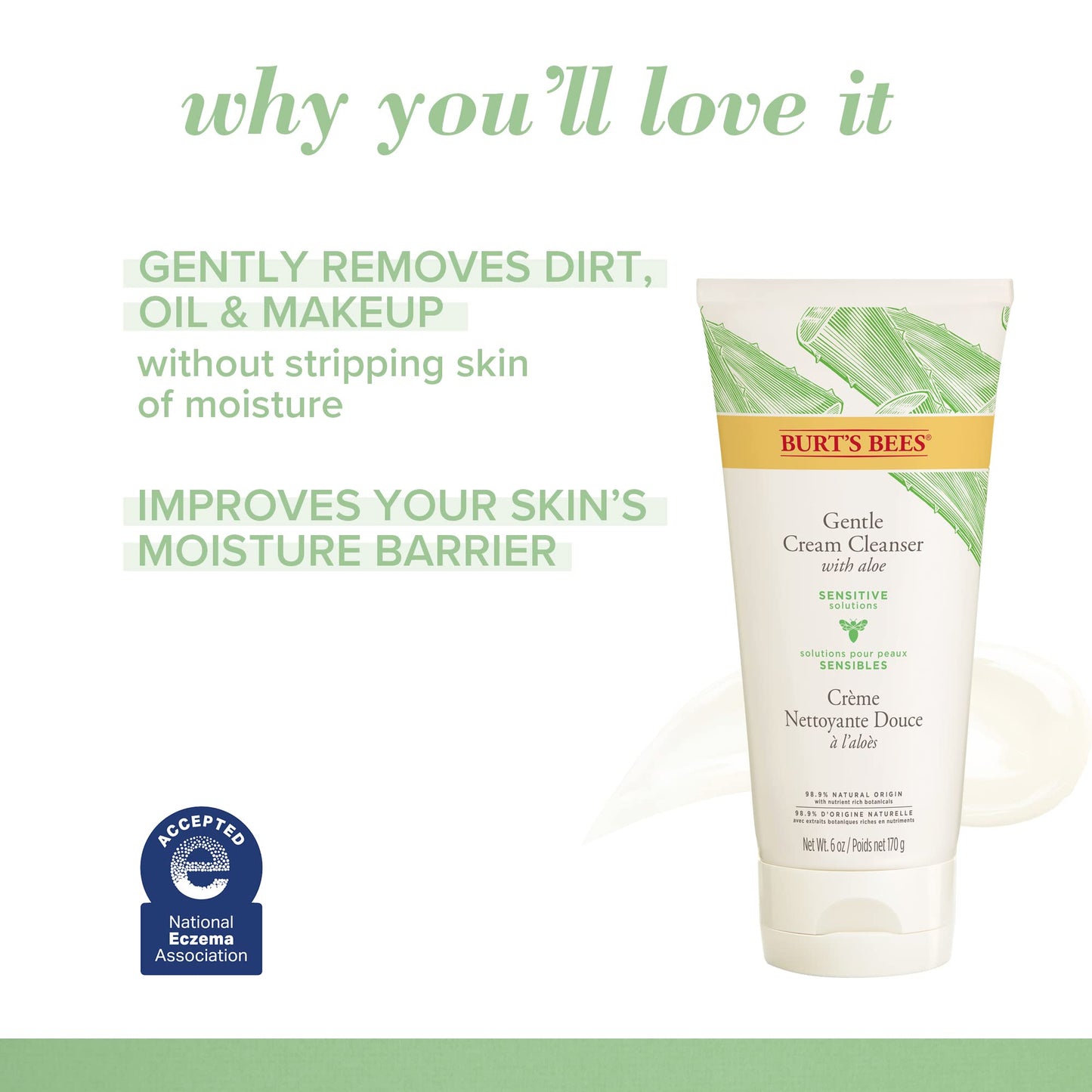 Burt's Bees Gentle Cream Cleanser with Aloe for Sensitive Skin, 98.9% Natural Origin, 6 Ounces Beauty & Personal Care Burt's Bees