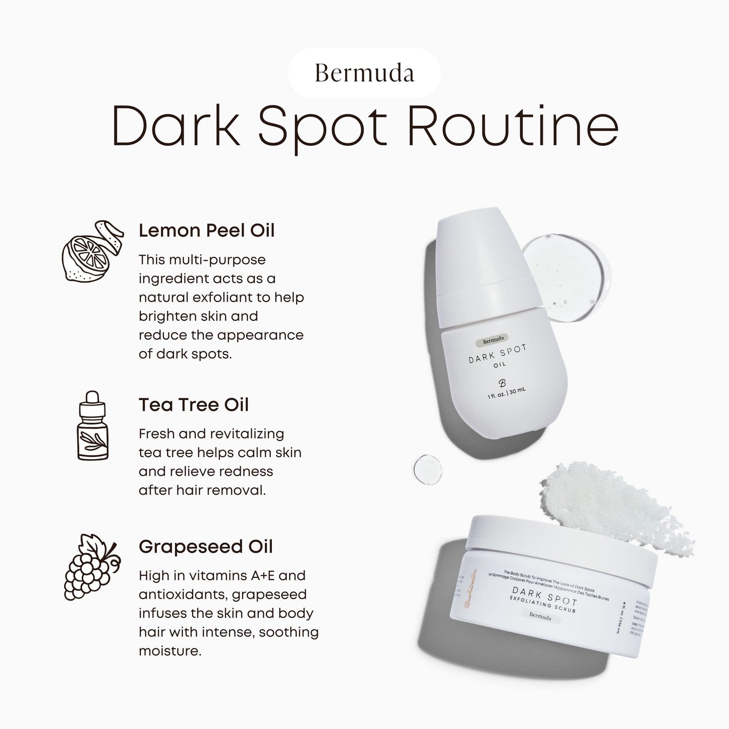 Bushbalm Dark Spots and Ingrown Hair 2 Step Routine - Rejuvenate and Nourish - Ingrown Hair Oil (30 ml) and Exfoliating Scrub (236 ml) - Bermuda Beauty & Personal Care Bushbalm