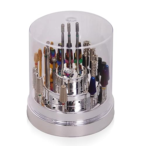 PANA Round Cake Tier Nail Drill Bit Holder Display Organizer Case - Dustproof Carbide Bit Storage Container Box For Manicure Tools Nail Salon - 48 Beauty & Personal Care PANA