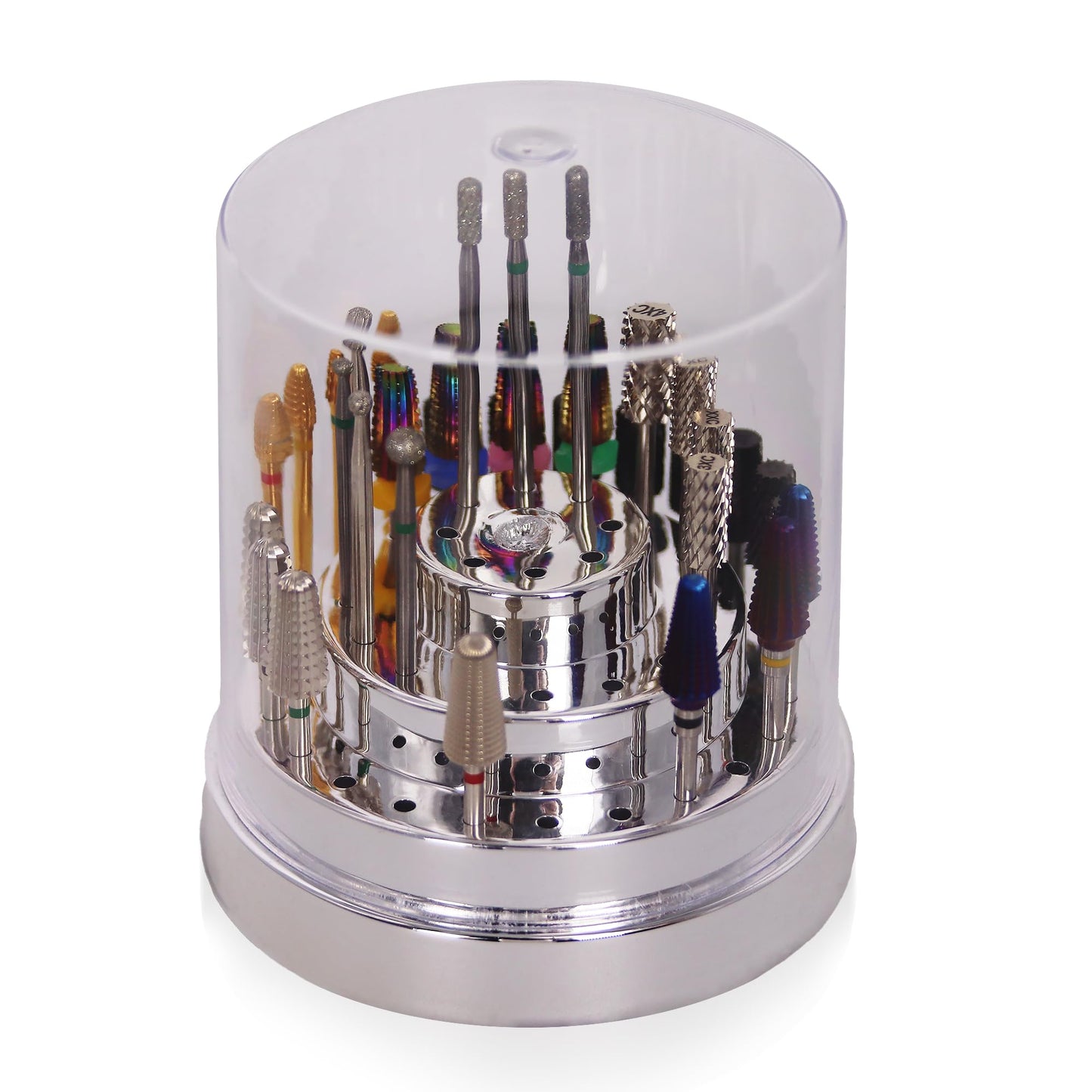 PANA Round Cake Tier Nail Drill Bit Holder Display Organizer Case - Dustproof Carbide Bit Storage Container Box For Manicure Tools Nail Salon - 48 Beauty & Personal Care PANA