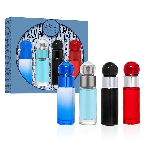 Perry Ellis 360° 4-Piece Mini Cologne Set for Men - Cologne Gift Sampler Set, Travel Size - 360° Men, Red, Very Blue, & Black - 0.25 fl oz (Pack of 4) Beauty & Personal Care Perry Ellis