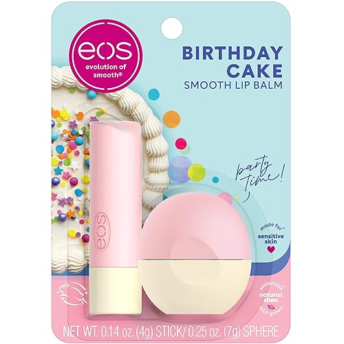 eos Natural Shea Lip Balm- Birthday Cake, All-Day Moisture Lip Care Products, 0.39 oz Beauty & Personal Care eos