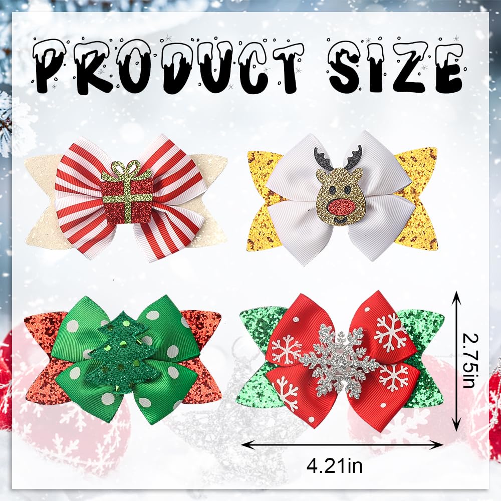 ALIBBON 8 Pcs Christmas Hair Bows for Girls, Glittering Christmas Tree Snowflake Hair Clips for Woman, Reindeer Hairpins for Kids, Christmas Hair Beauty & Personal Care ALIBBON