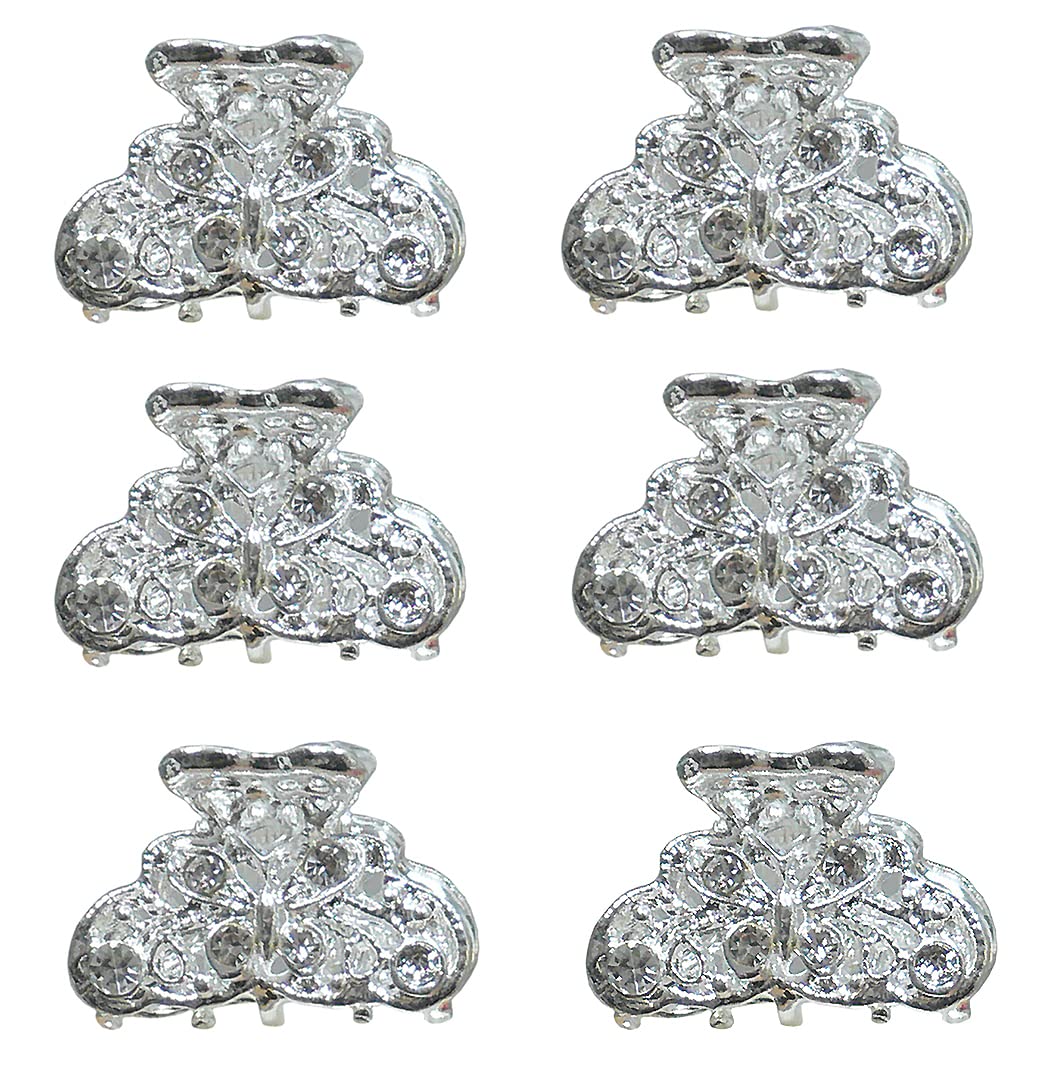 JCGY Set of 6 Mini Hair Claws Silvery White Trim Sparkly White Crystals Bridal Claw Clips 6-1-6 Beauty & Personal Care jcgy