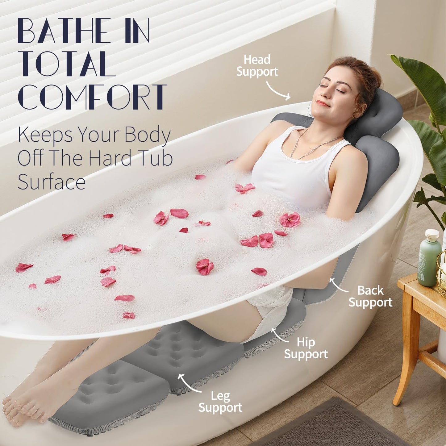 Full Body Bath Pillow for Bathtub, Thick Bathtub Cushion, Luxury Tub Pillow for Bath for Headrest Neck and Back Support Gray 60" x 16" Beauty and Personal Care VOXOR