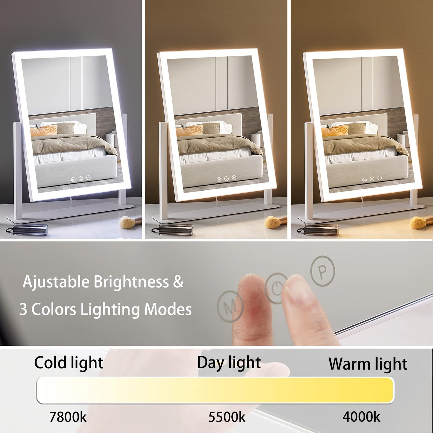 HIEEY Lighted Makeup Mirror, Hollywood Vanity Mirror with Lights, Three Color Lighting Modes, and 5X Magnification Mirror, Smart Touch Control Beauty & Personal Care HIEEY