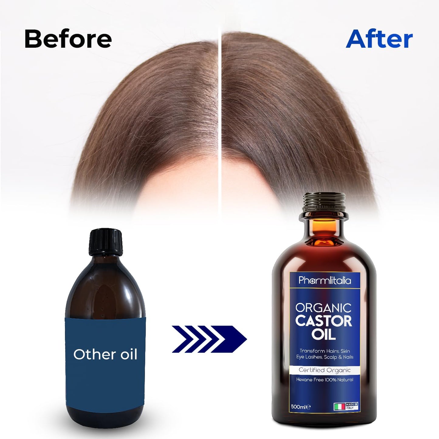Pharmlitalia Caster Oil Organic Cold Pressed Unrefined Glass Bottle - Organic Golden Castor Oil for Face, Scalp, Eyelashes, Skin Care and Nails Beauty & Personal Care Pharmlitalia