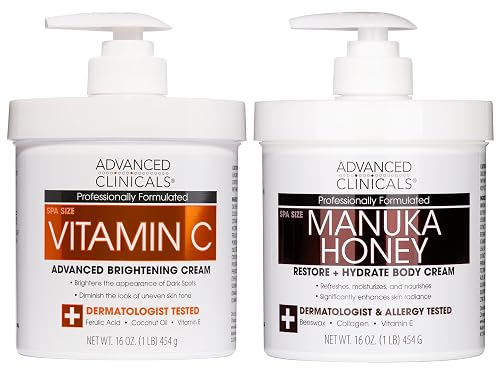 Advanced Clinicals Vitamin C Brightening Cream + Manuka Honey Body Lotion & Face Moisturizer 2pc Skincare Set For Women & Men | Body Butter Creams Beauty & Personal Care Advanced Clinicals