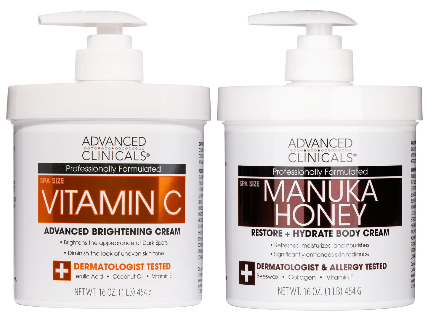 Advanced Clinicals Vitamin C Brightening Cream + Manuka Honey Body Lotion & Face Moisturizer 2pc Skincare Set For Women & Men | Body Butter Creams Beauty & Personal Care Advanced Clinicals