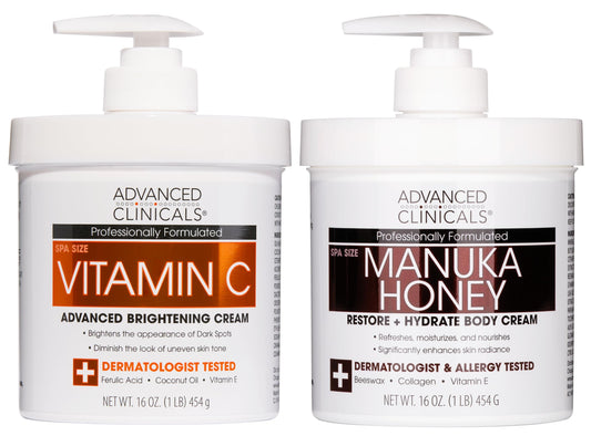 Advanced Clinicals Vitamin C Brightening Cream + Manuka Honey Body Lotion & Face Moisturizer 2pc Skincare Set For Women & Men | Body Butter Creams Beauty & Personal Care Advanced Clinicals