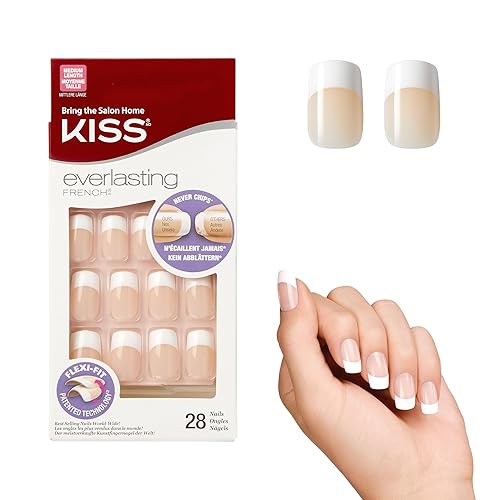 KISS Everlasting, Press-On Nails, Nail glue included, 'Infinite', French, Medium Size, Squoval Shape, Includes 28 Nails, 2g Glue, 1 Manicure Stick, 1 Beauty & Personal Care KISS
