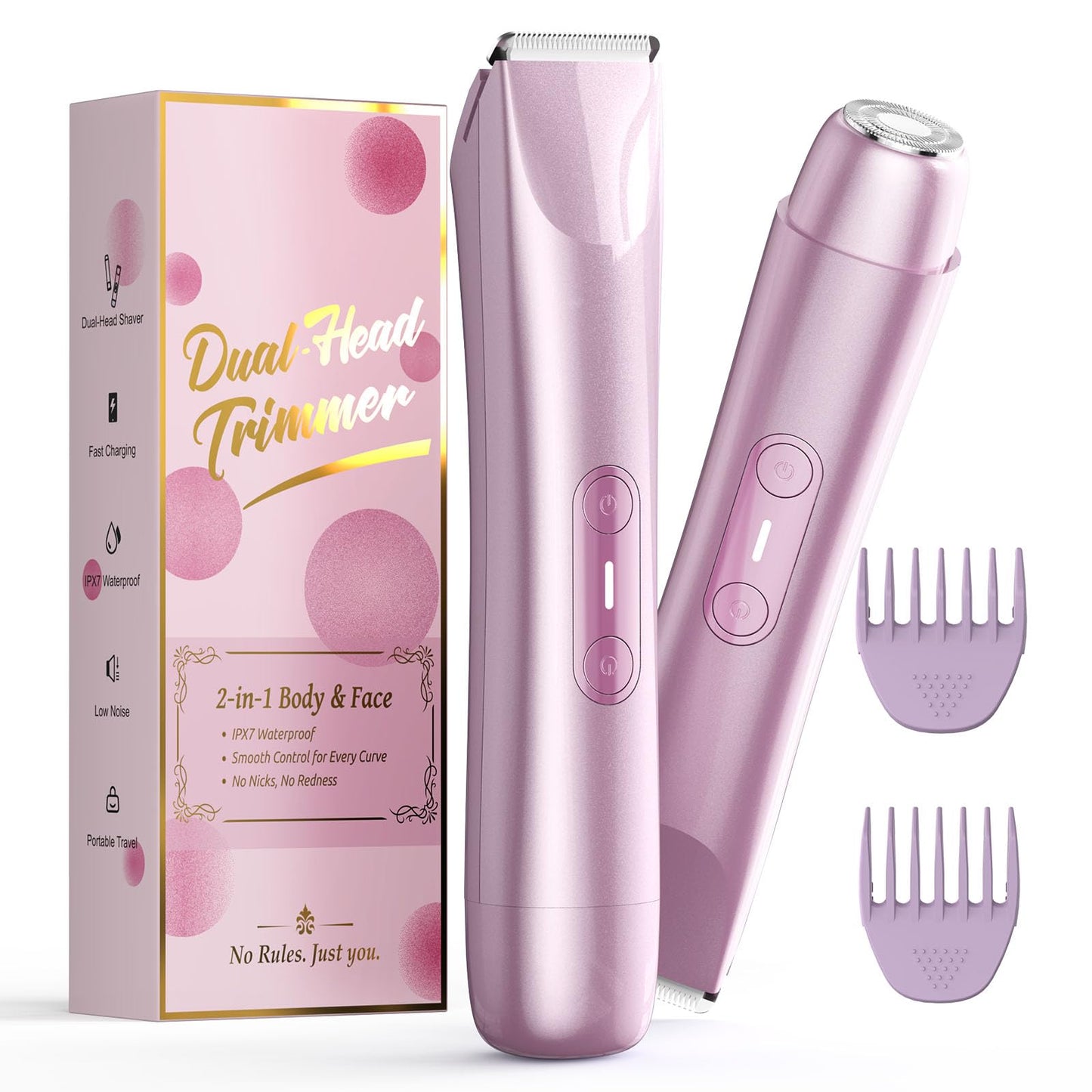Bikini Trimmer for Women, 2 in 1 Dual Head Electric Razors, IPX7 Waterproof & Painless Shaver, Cordless Pubic Hair Trimmer for Leg Face Underarm Body Beauty and Personal Care RICAF