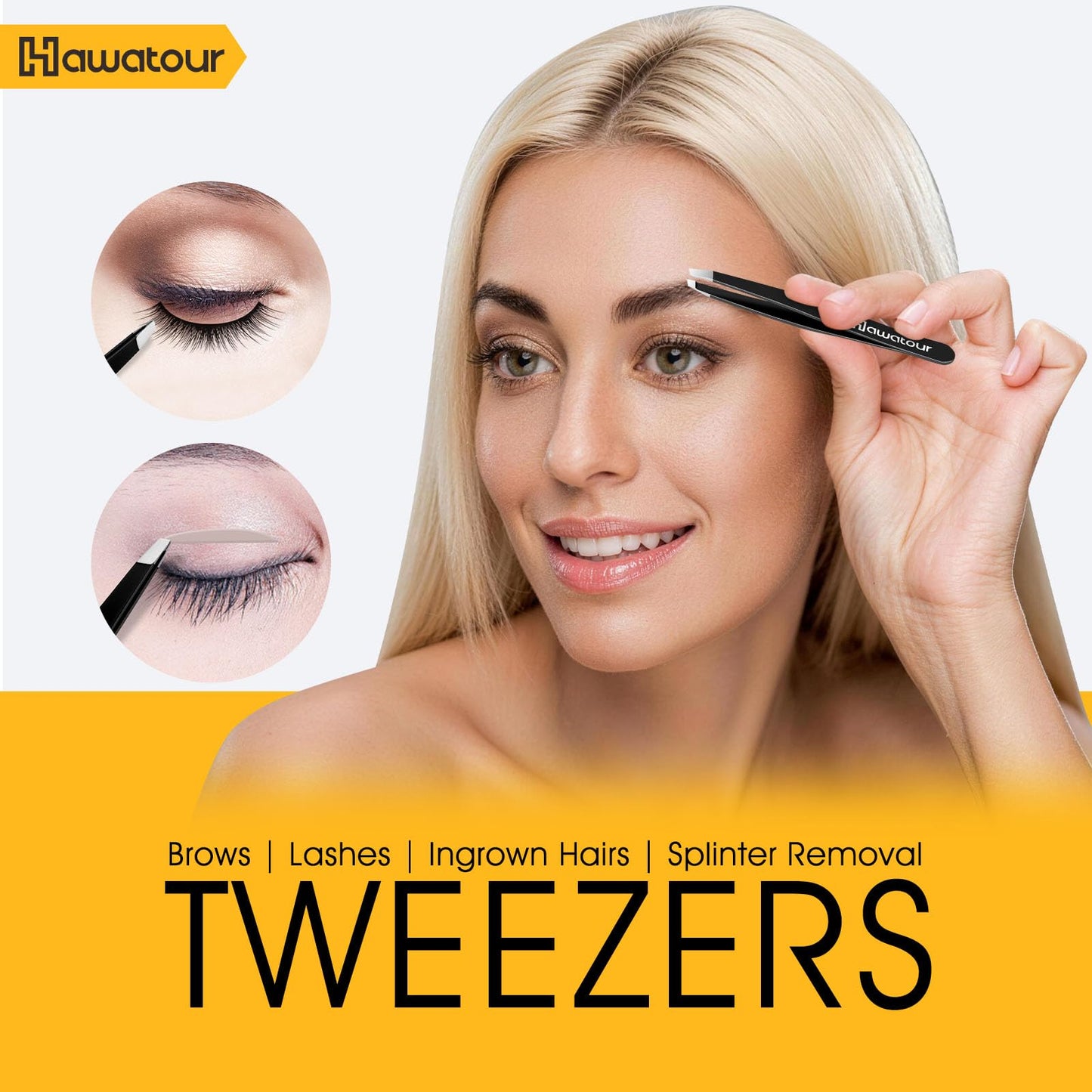 HAWATOUR Tweezers Set, 4Pcs Eyebrows Tweezers for Women, Great Precision for Ingrown Hair, Splinter, Facial Hair Removal, Black Beauty and Personal Care HAWATOUR