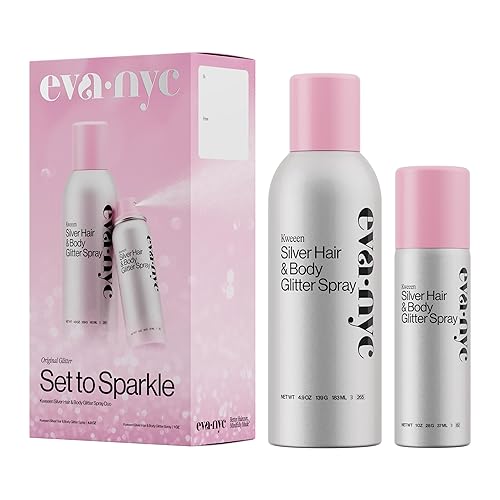 Eva NYC Kweeen Silver Hair and Body Glitter Spray Set - Original Ultra Shimmery Glitter, New Look - Adds Shine + Non-Sticky - Quick Drying Spray Beauty & Personal Care EVA·NYC