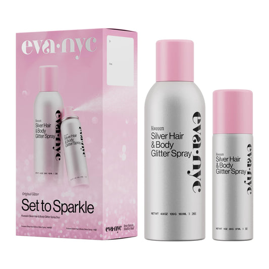 Eva NYC Kweeen Silver Hair and Body Glitter Spray Set - Original Ultra Shimmery Glitter, New Look - Adds Shine + Non-Sticky - Quick Drying Spray Beauty & Personal Care EVA·NYC