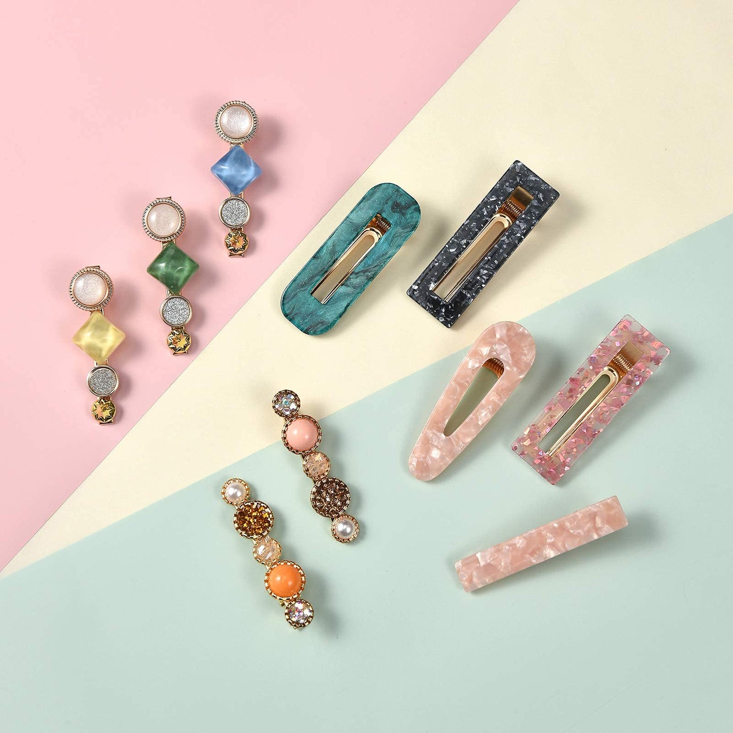 Mehayi 20 PCS Pearls and Acrylic Resin Hair Clips, Handmade Hair Barrettes, Marble Alligator bobby pins, Glitter Crystal Geometric Hairpin, Elegant Beauty & Personal Care Mehayi