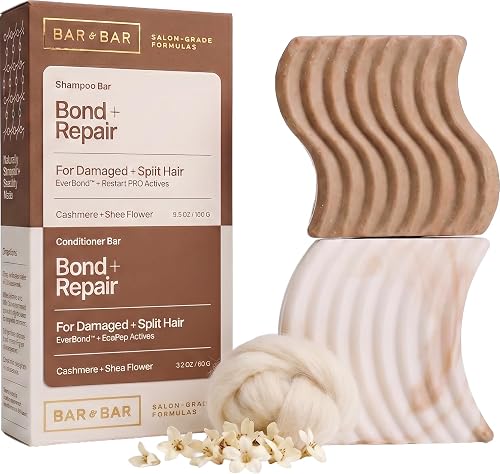 Bar and Bar Shampoo and Conditioner Bar Set - Bond + Repair - Strengthening Solid Hair Care Duo - Damaged Hair - Breakage Repair - Cashmere & Shea Beauty & Personal Care Bar and Bar