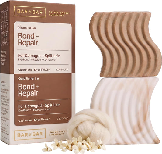 Bar and Bar Shampoo and Conditioner Bar Set - Bond + Repair - Strengthening Solid Hair Care Duo - Damaged Hair - Breakage Repair - Cashmere & Shea Beauty & Personal Care Bar and Bar