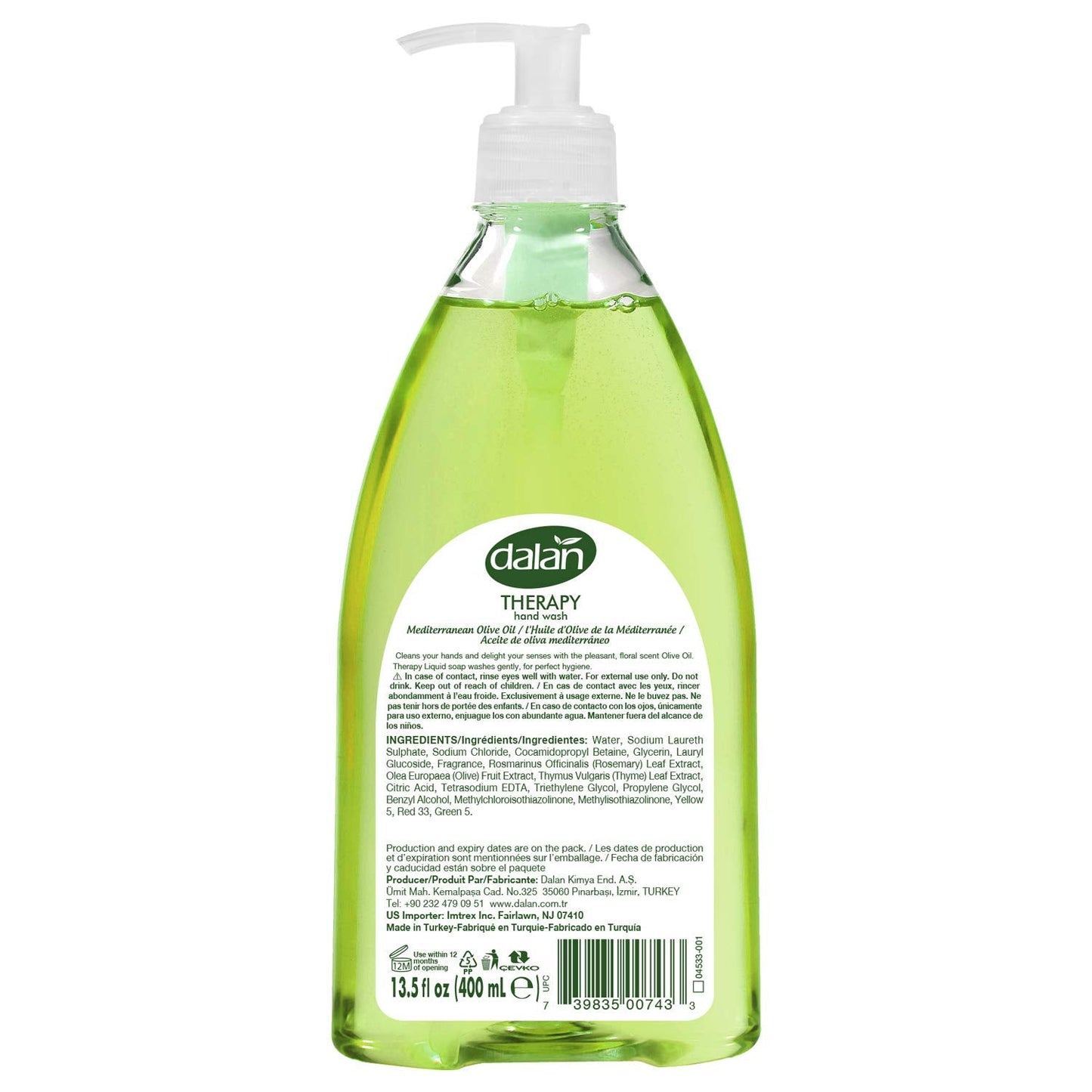 Dalan Therapy Mediterranean Olive Oil Ultra Moisturizing Liquid Hand Soap for Normal and Dry Hands Fresh Clean and Soft Feeling (13.5 Fl Oz / 400 mL Beauty & Personal Care Dalan