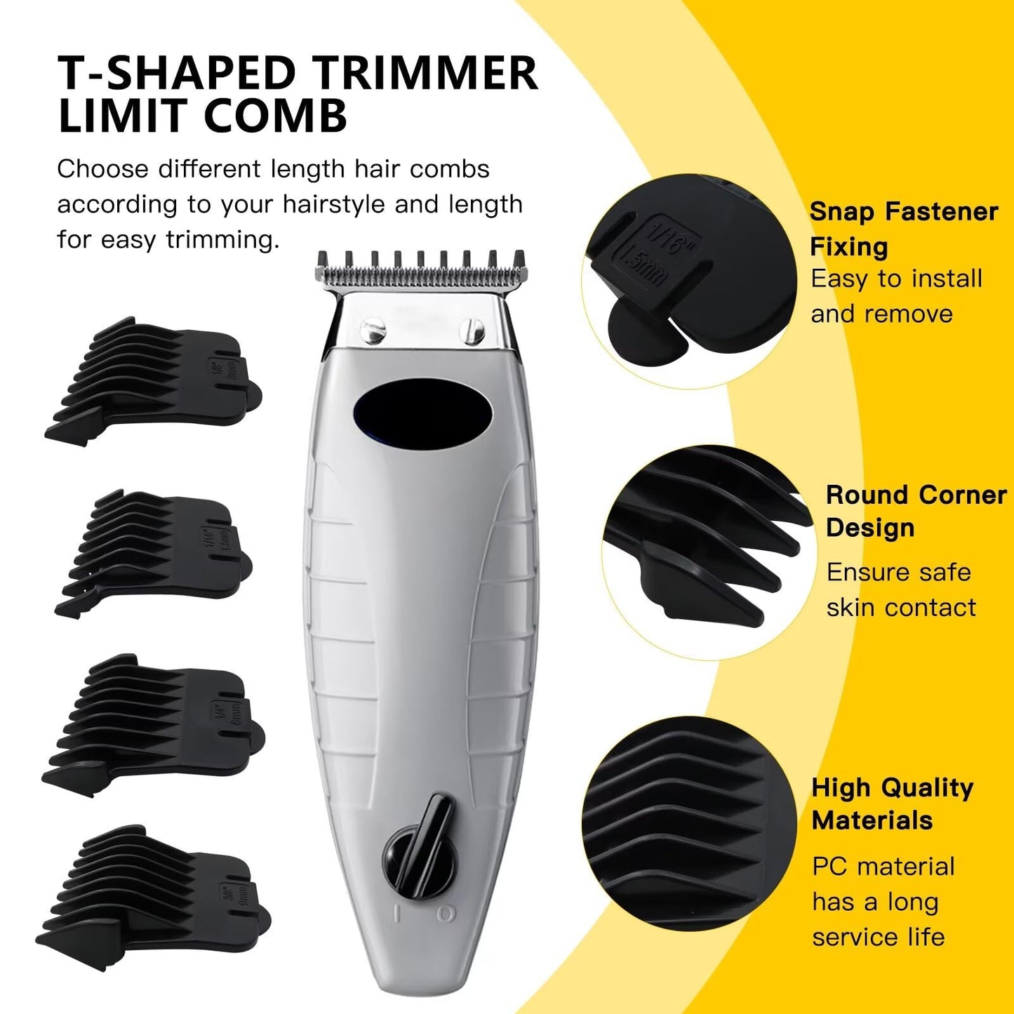 Replacement Trimmer Guards Cutting Lengths from 1/32"-3/8" Inch for Andis T Outliner #04710#04521 Blade Snap-on Attachment Combs Set, 5 Pcs Black Beauty and Personal Care GRABOTE