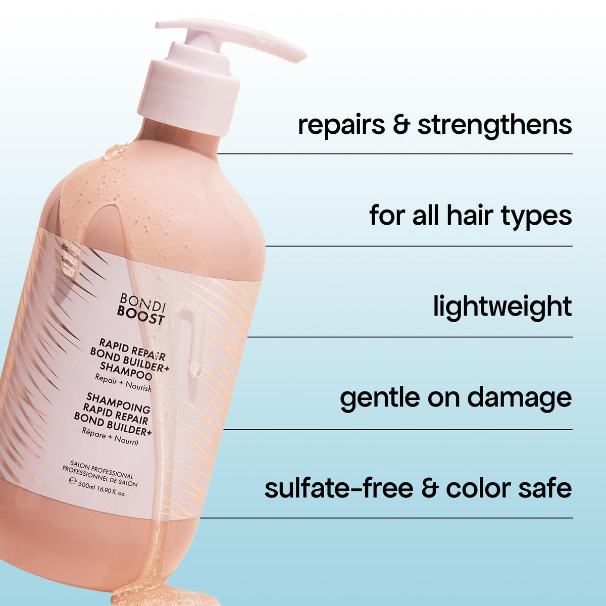 BONDIBOOST Rapid Repair Bond Builder + Shampoo for Damaged Hair [16.90 fl oz], Strengthening Formula for Restoring + Rebuilding Hair, Deep