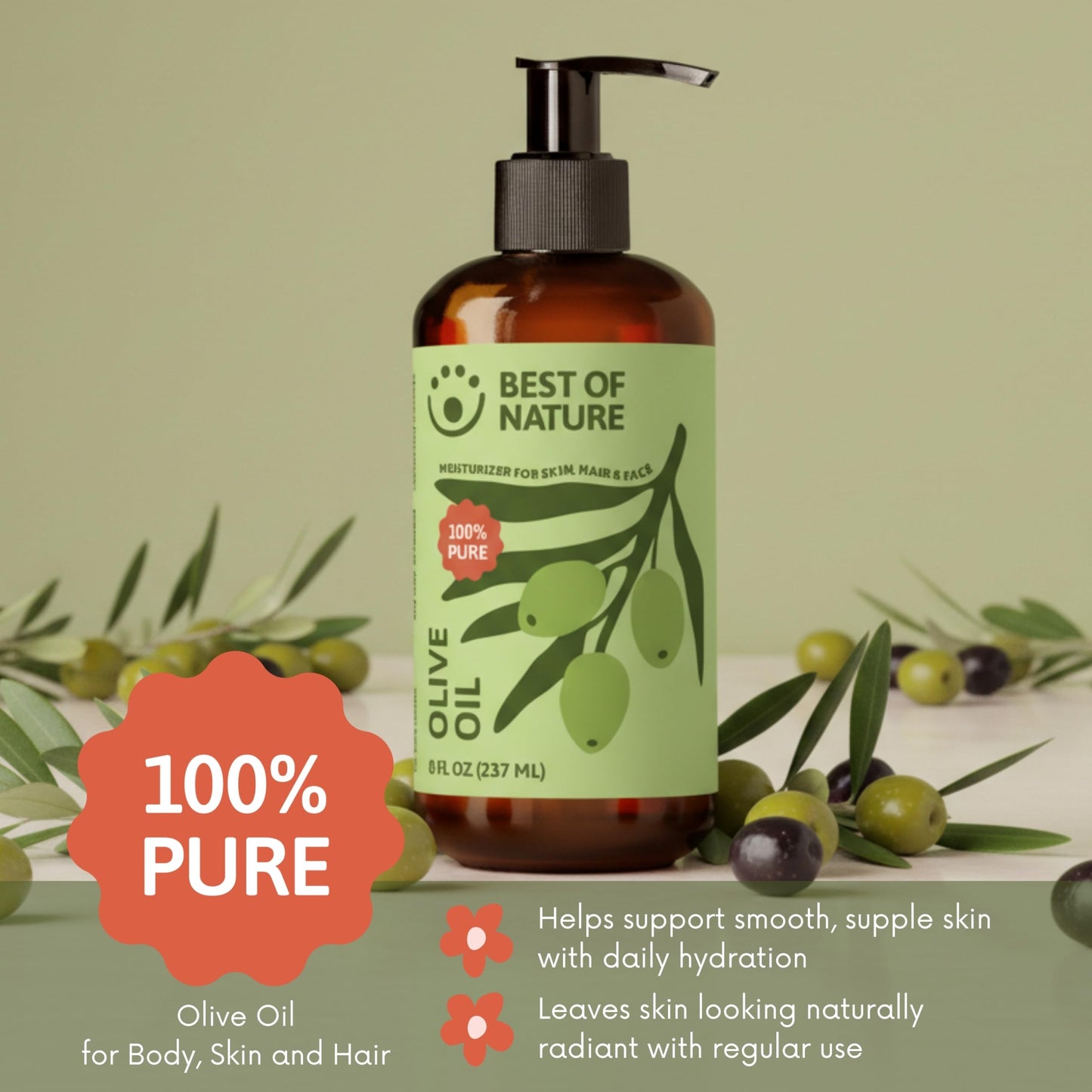 Best of Nature 100% Pure Olive Massage & Body Oil - Cold Pressed, Unscented Moisturizer for Skin & Hair, Bath Oil, Half Gallon (64 fl oz) Beauty & Personal Care Best of Nature