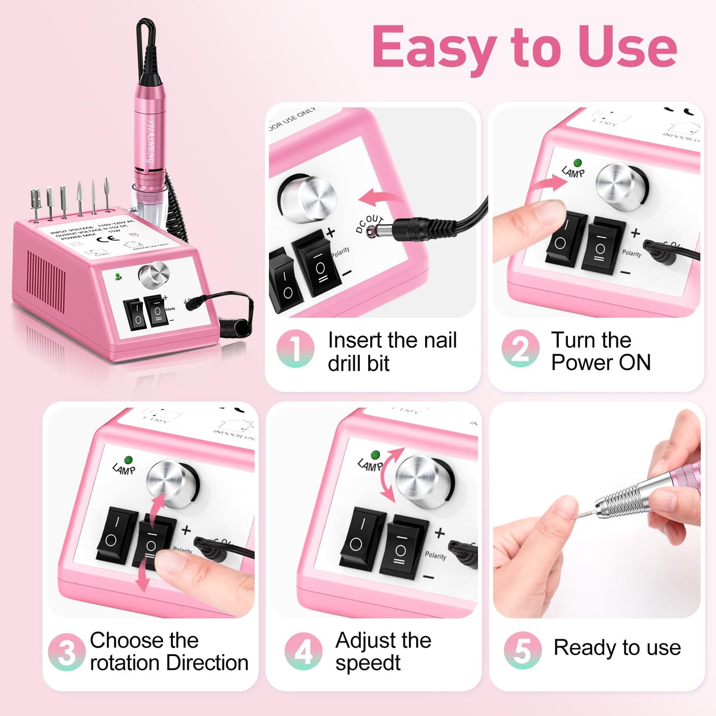 Jiasheng Electric Nail Drill, 30000rpm Professional Nail Drill Machine, Compact Electrical Nail File Kit for Acrylic Gel Nails Efile Drill Beauty & Personal Care JIASHENG