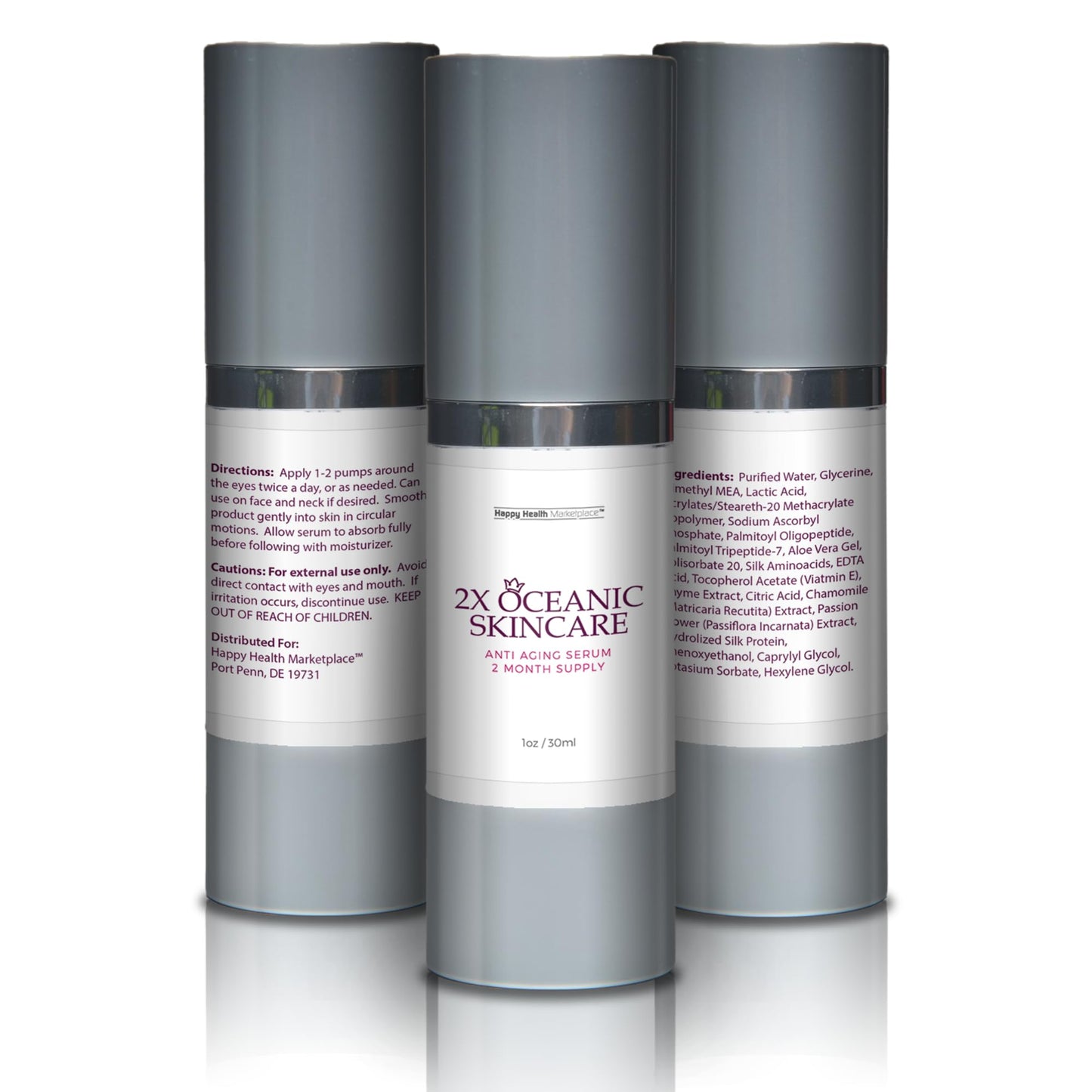 2X Oceanic Skincare Serum - Anti Aging Serum 2 Month Supply - Peptide Rich Regenerative Serum with Alpha Hydroxy Acids & Vitamin E - Help Repair Skin Beauty & Personal Care Happy Health Marketplace