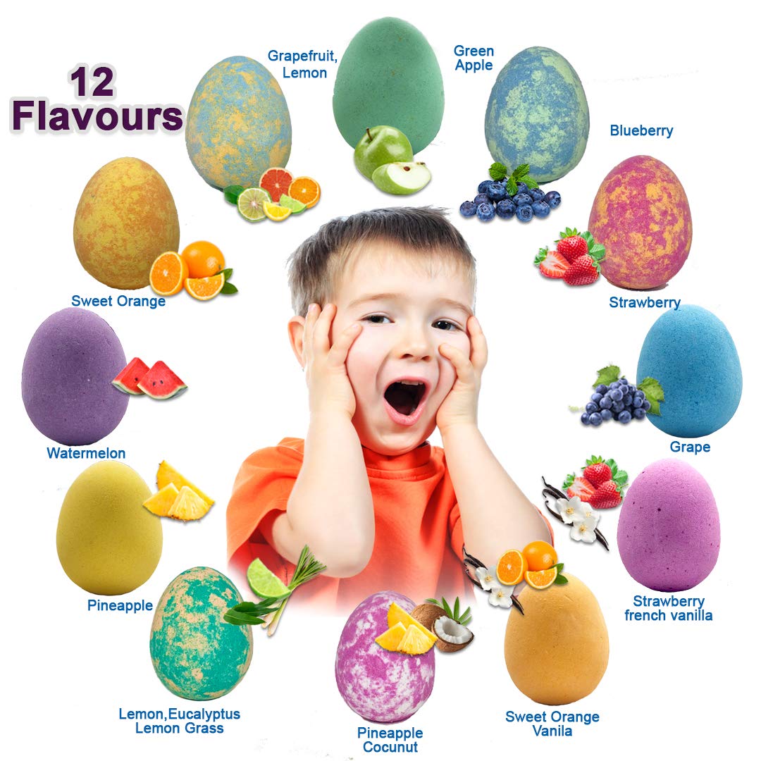 Bath Bombs for Kids with Surprise Inside - 12 Organic Bubble Bath Fizzies with Dragon Egg Toys. Gentle & Kids Friendly w/Rich Bubbles & Rainbow Beauty and Personal Care Mineral Me California