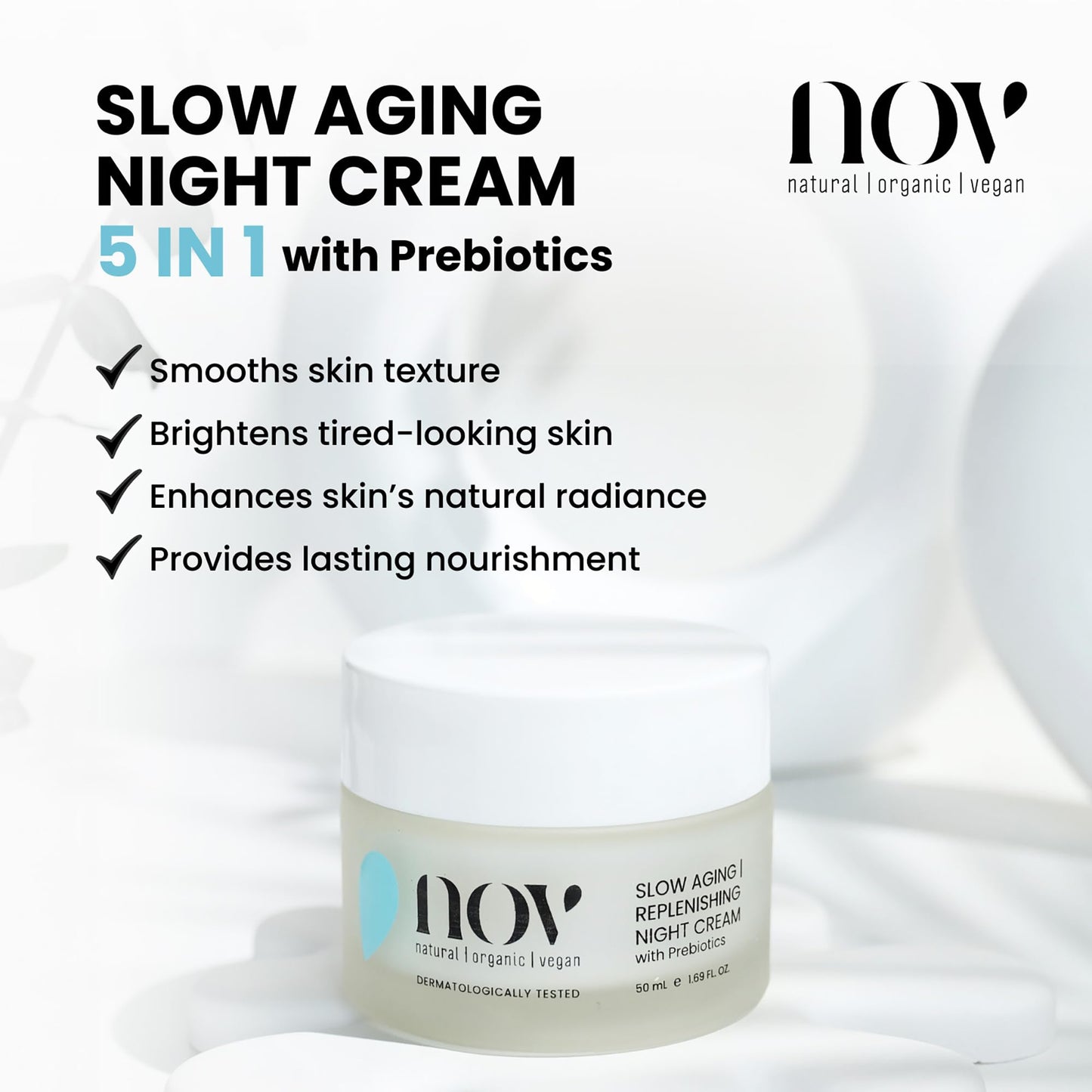 NOV Slow Aging Replenishing Night Cream - Face Moisturizer with Rose Hip Oil - Moisturizer Face Cream to Reduce Fine Lines and Aging Spots - 1.69 oz Beauty & Personal Care NOV natural organic vegan