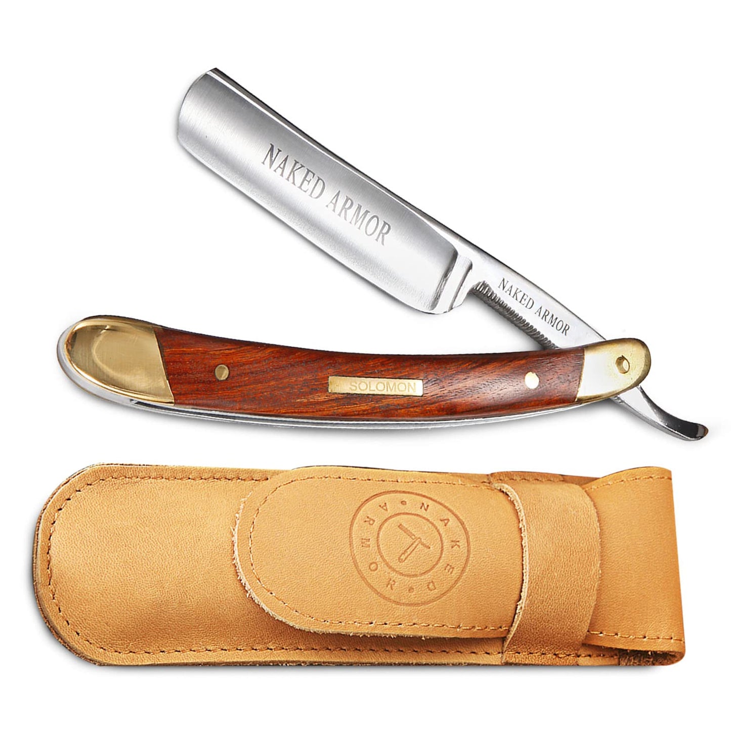 Naked Armor Solomon Straight Razor - Shave Ready 7/8" Round Nose Japanese Steel Straight Razors for Men with Algum Wood Scale, Case Included, Close Beauty and Personal Care Naked Armor